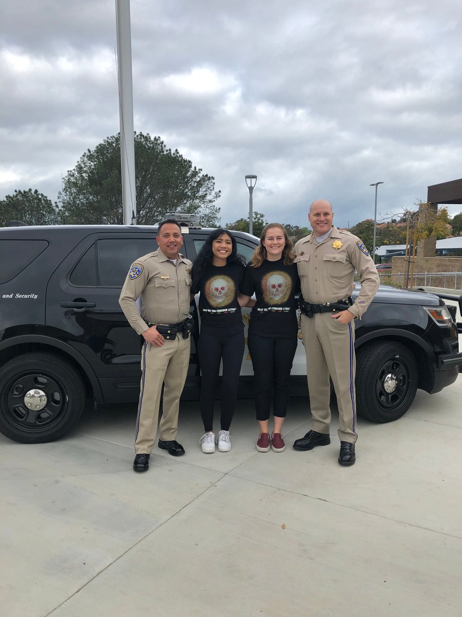 impactdrivers's tweet photo. #TeenSafeDrivingWeek event at UCHS in San Diego! Seniors Amy and Josetta planned this event. Great job! Thanks to @CHP_Border for your support! 1: Amy, Josetta, Rachel (ITD) & Assistant Chief Kari Clark. 2: Officer Peyton, Josetta, Amy, & Officer Nelson #DDAM #TeenSafeDriving https://t.co/yYSZ1lB6xf