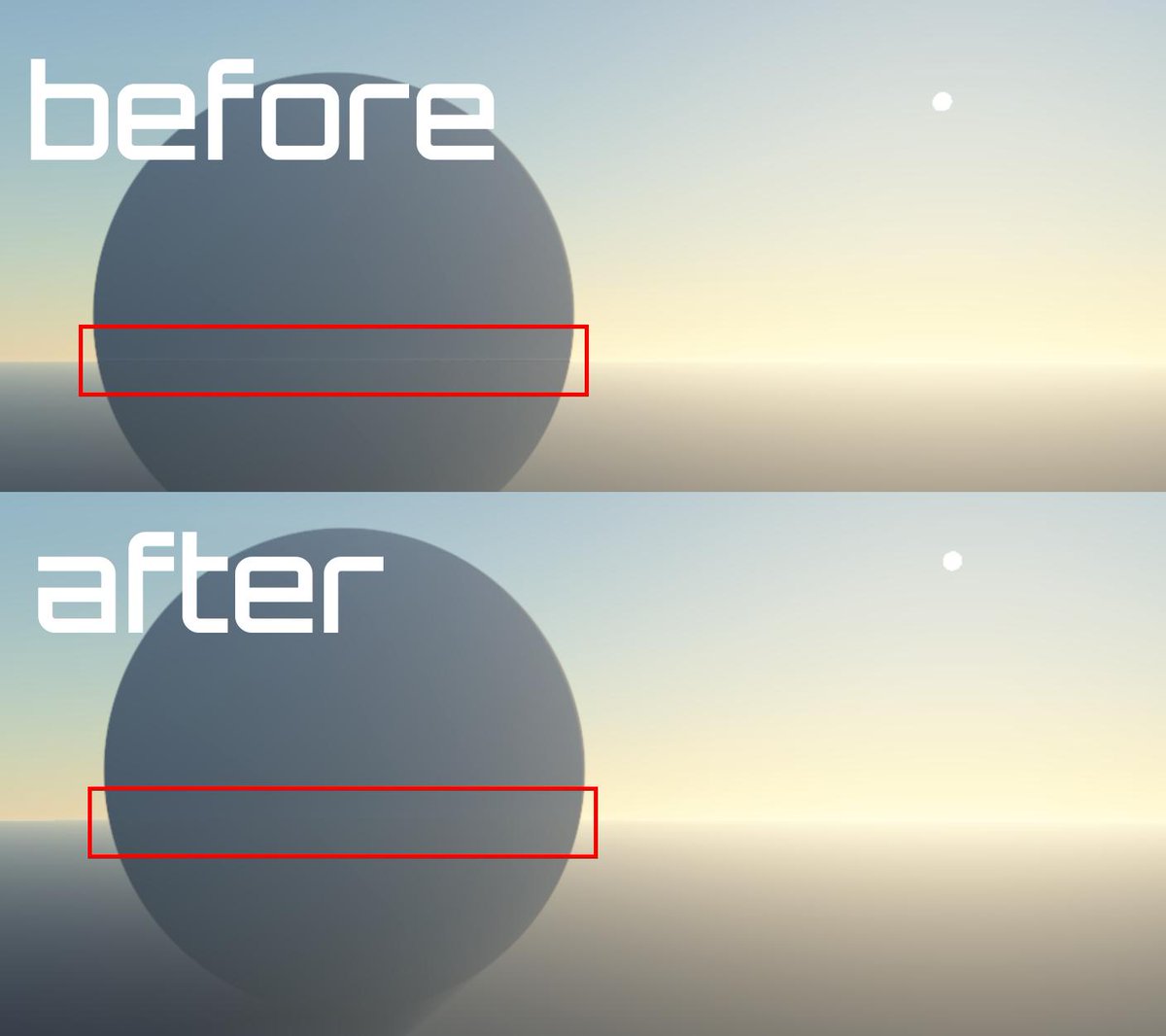 Max_Dupt's tweet photo. Just made a pull request on one of the most widely used precomputed atmosphere repo in 3D right now, to fix white stripes over horizon. There's this glitch in #StarCitizen , especially noticeable around Levksi @RobertsSpaceInd https://t.co/g5l0enLOAc