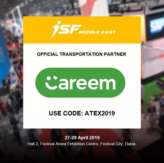 ISFexhibition's tweet photo. Avail 20% off from Careem to and from the Festival Arena Exhibition Centre when Visiting ISF Middle East 2019. Discount is valid from 27-29 April 2019. Use the promo code: “Atex2019”

Get your FREE season pass ticket today: https://t.co/6kiyMs0BSM

#sports #fitness #expo https://t.co/pfNSieJ9H7