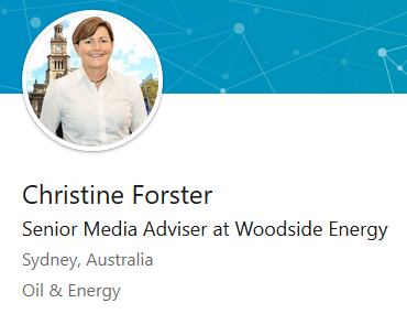 R_o_d_C's tweet photo. This isn't nearly well enough known: Christine Forster, Sydney Councillor and sister of ex PM Tony Abbott works for oil company Woodside.

https://t.co/gJHlsFtsfa https://t.co/dZ7iX4XBsQ