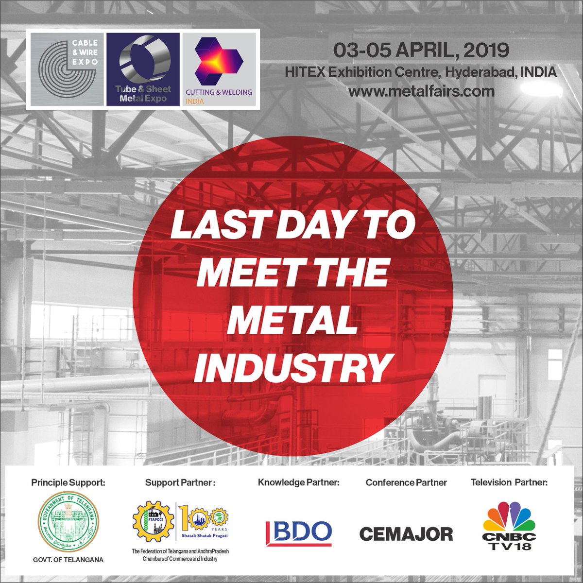 WireExpo's tweet photo. LAST DAY TO MEET THE METAL INDUSTRY at HITEX HYDERABAD
#exhibition #metal #industry #hyderabad #business #lastday #messeindia https://t.co/7arfaRFpdM