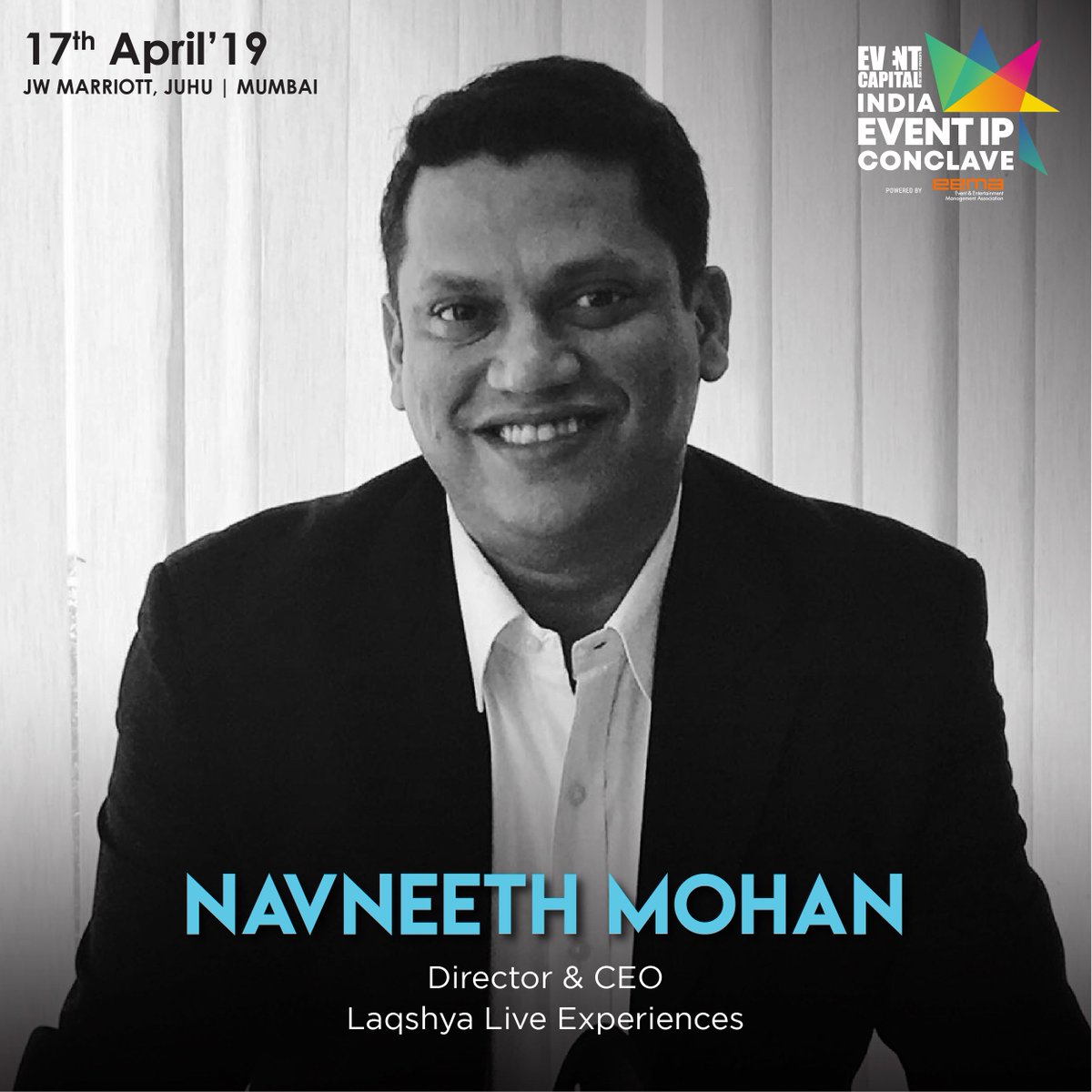 Shows_of_India's tweet photo. Establishing one of the most awarded agencies in the country. Meet @navneethmohan , Director &amp; CEO, @LaqshyaLiveEx on 17th April at JW Marriott Juhu, Mumbai.
#IEIPC #Speaker #LLE
Register Now: https://t.co/jclQyocbHK https://t.co/DjC2A0kw1q