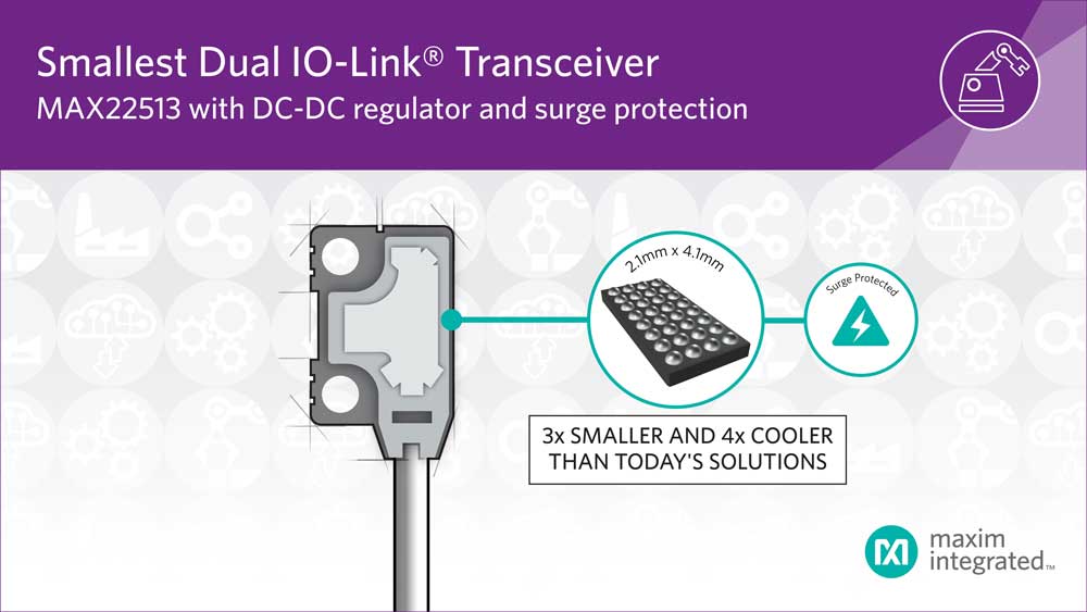 futuranet_it's tweet image. Da #Maxim il ricetrasmettitore #IO_Link a doppio canale #MAX22513 che permette una riduzione dello spazio di 3 volte e una riduzione della dissipazione di potenza di 4 volte. @maximintegrated bit.ly/2TXc2tW