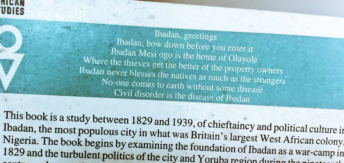 toluogunlesi's tweet photo. One of the gems I picked up in Kaduna. 1998 D. Phil thesis (Oxford) by Ruth Watson. 

Ibadan has always evoked this image of ‘trouble’ - ‘Ipata Boys Are Dangerous At Night’ i.e I.B.A.D.A.N etc (where Ipata = troublemaker)

The city started out as a War Camp, btw, in 1829. https://t.co/qXDVATywwd