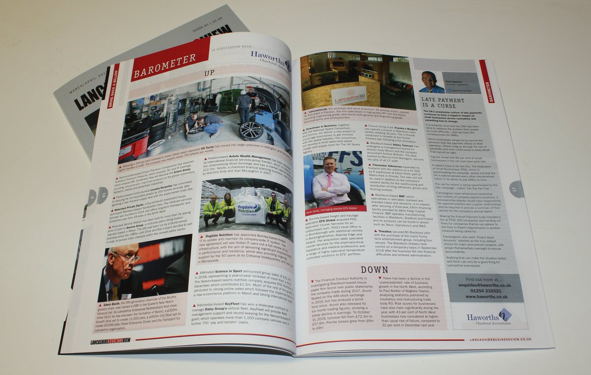 The #LBV85 #BusinessBarometer features news on <a href="/DaTechs/">DA Techs</a> <a href="/DN_Clitheroe/">Dugdale Nutrition</a> <a href="/Lancashire3D/">Lancashire3D - Eco Responsible 3D Printing Studio</a> and many more #Lancashire businesses, in association with <a href="/HaworthsCA/">Haworths Accountants</a>. Get your copy here: bit.ly/LBV85mag #LBVmagazine