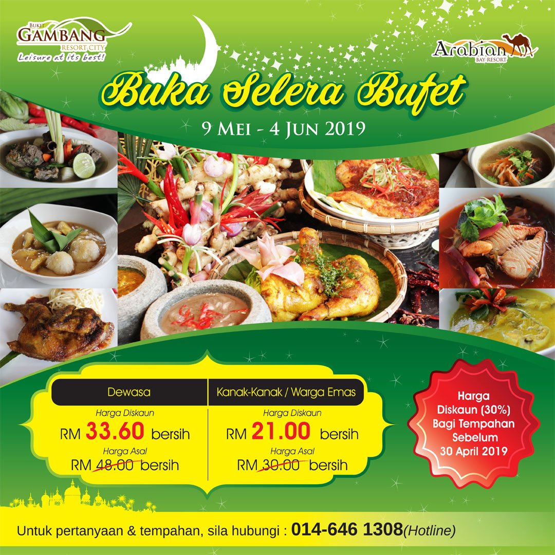 ActiveAcademyBG's tweet photo. Buka Selera Buffet Promotion in @BukitGambangRC 
Date: 9th May - 4 June 2019
Time: 6.30pm-10.30pm
Adult: RM 33.60
Child / Senior Citizen: RM 21.00
Buy Now>>>https://t.co/mAybcmvTHO
For reservation or enquiries Please call: 014- 646 1308 https://t.co/DYDTzp9t2O