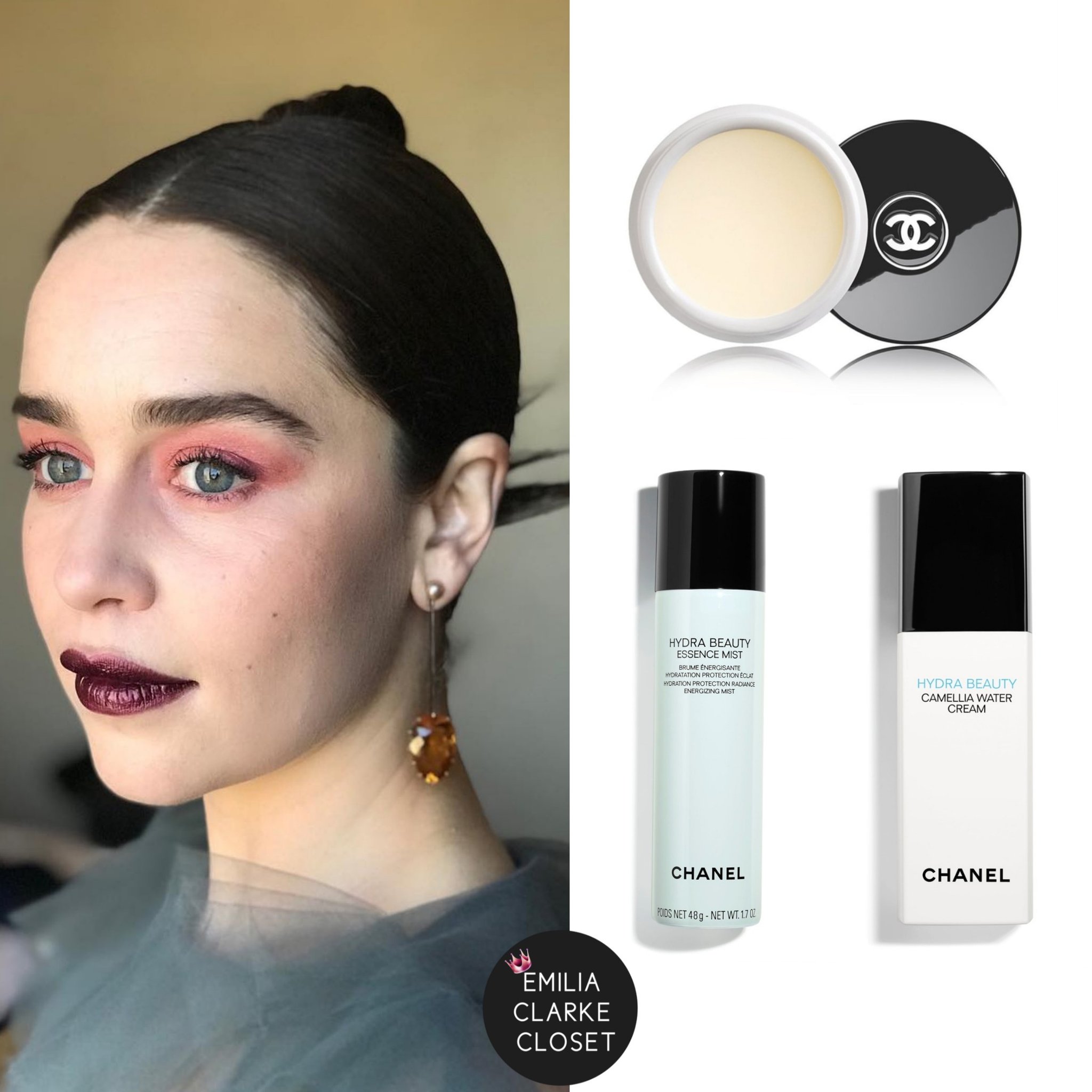 🏷 on X: @emiliaclarke makeup looks for 'Game of Thrones' Season 8  Premiere in NYC  April 3, 2019 Preparation: @CHANEL Hydra Beauty Essence  Mist ($90), @CHANEL Hydra Beauty Camellia Water Cream ($