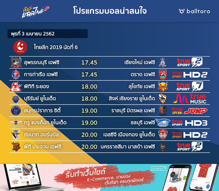 Balltoro_com's tweet photo. เวลา และช่องถ่ายทอดสด #ไทยลีก2019 นัดที่ 6 เกมกลางสัปดาห์คืนนี้

เช็คโปรแกรมลีกดังเต็มๆ ที่ https://t.co/TBeLsnRS9s
____________________________

สนับสนุนโดย intbizth : ผู้เชี่ยวชาญการทำเว็บไซต์ E-Commerce เว็บไซต์ขายของ เว็บไซต์กีฬา พร้อมราคาพิเศษ

ดูข… https://t.co/0PezMSRURO https://t.co/td8cLP9Vzz