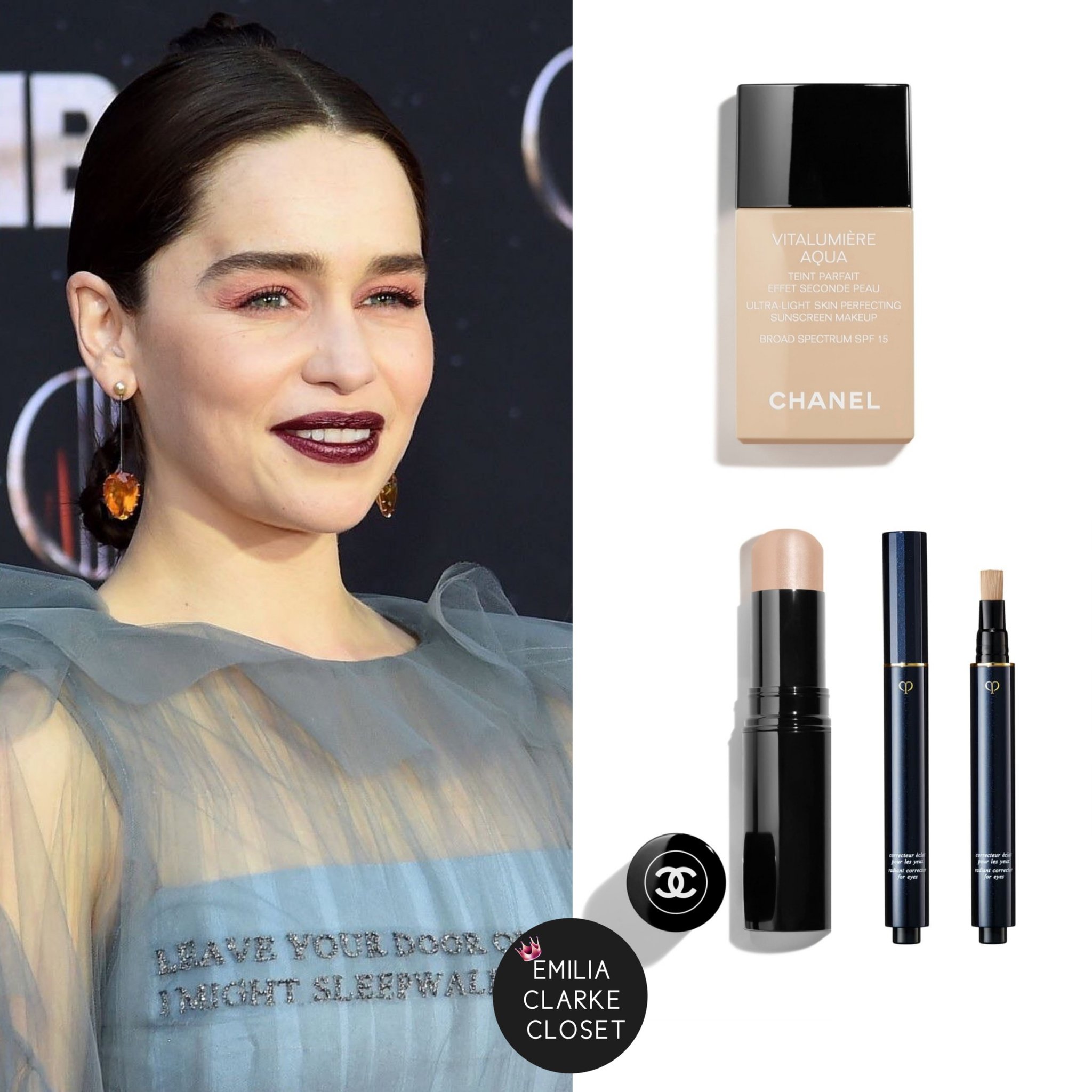 🏷🍉 on X: Emilia makeup looks for 'Game of Thrones' Season 8 #GoTPremiereNYC  Base: @CHANEL Vitalumiere Aqua Ultra-Light Skin Perfecting Sunscreen Make  Up ($50), @CHANEL Baume Essential Multi-Use Glow Stick in Sculpting ($