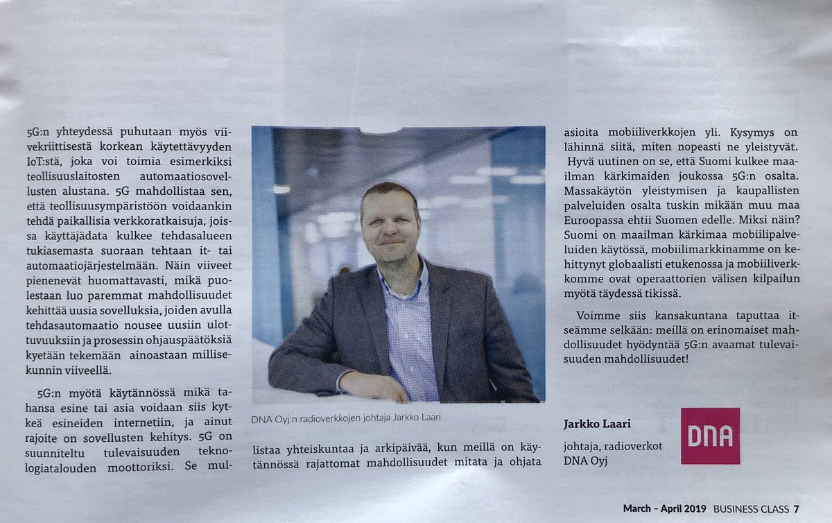 Aamun Hesarin liitteessä DNA:n <a href="/JarkkoLaari/">jarkko laari</a> kertoo mitä 5G tuo lisää IoT-markkinoille. @DNA_Business