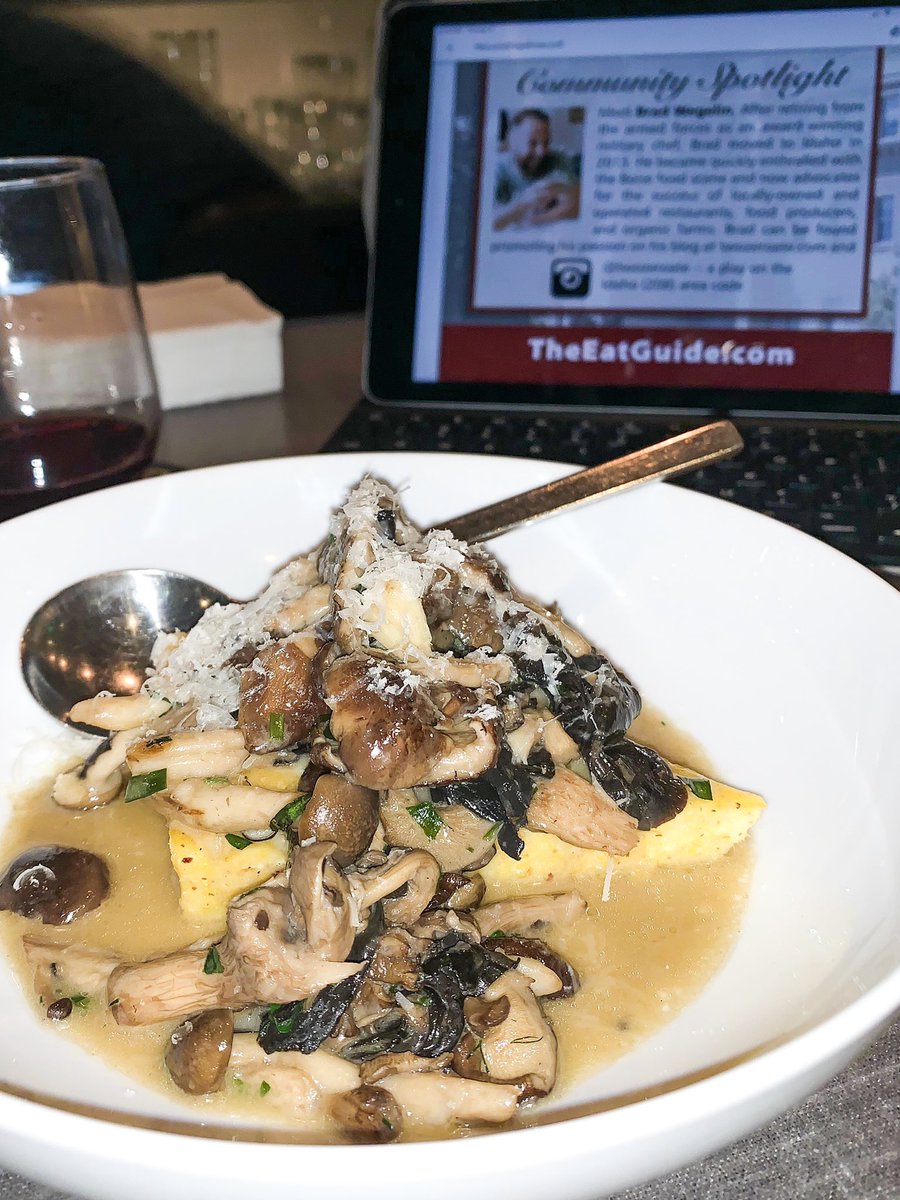 Working late night on the new Community Feature page rolling out in the Boise Where To Eat Guide early summer edition!

Super excited for the new relations with local foodie influencer #twozeroate. 

Brain 🧠 power provided by wild 😜 shrooms and polenta 🧀 @modernhotel #boise