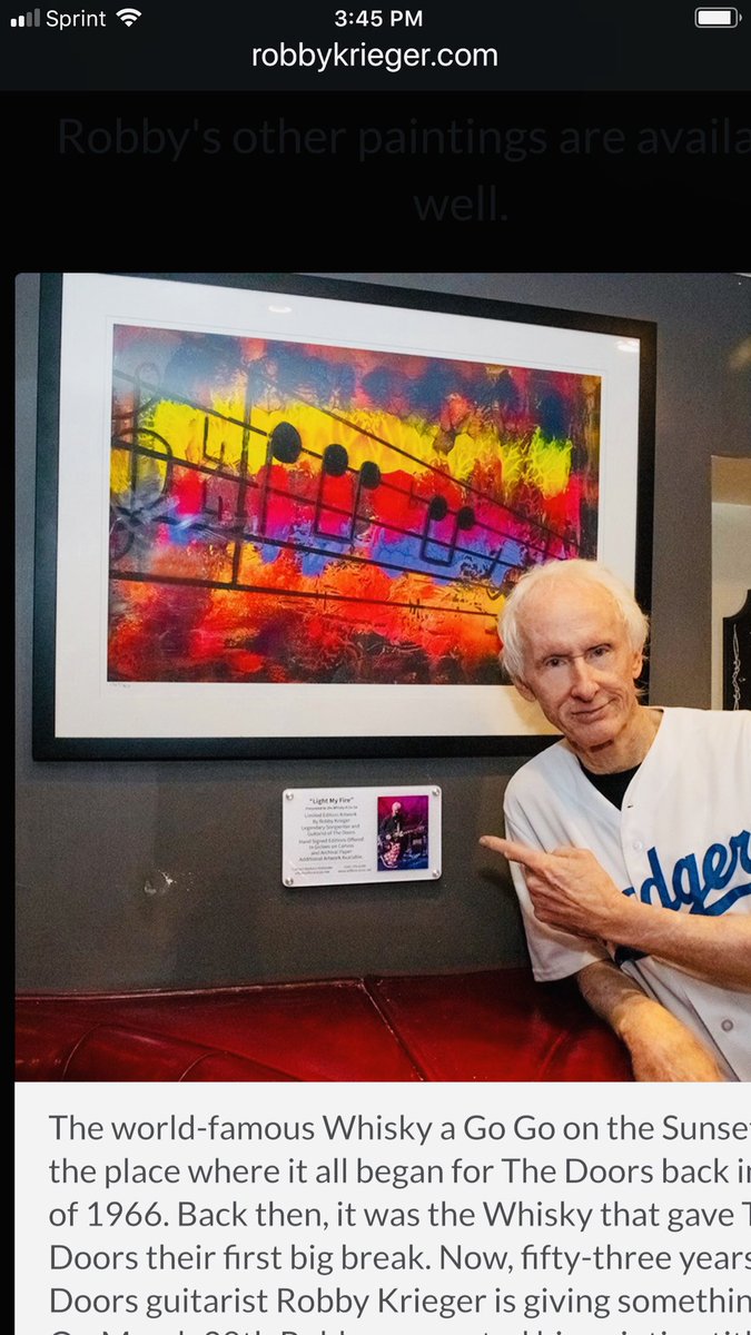 Where it all began for Robby and The Doors! Robby has gifted Whisky A Go Go with his signature art piece, Light My Fire!
