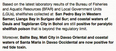 InquirerBiz's tweet photo. ADVISORY: Latest #ShellfishBulletin from Bureau of Fisheries and Aquatic Resources (BFAR) dated April 4, 2019. #RedTidePH | @kocampoINQ https://t.co/dCiv9uuu0o