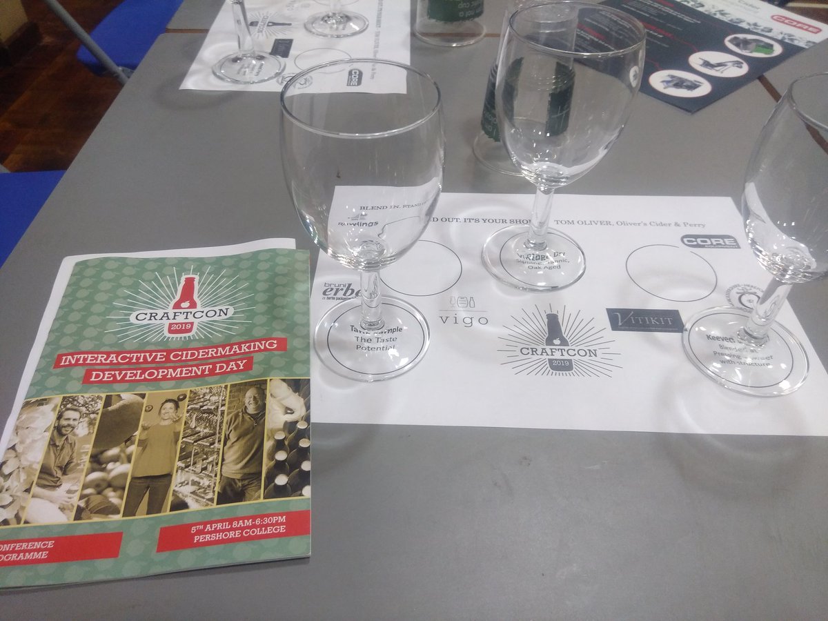 Getting seated for #craftcon2019  Great to see some tasting glasses on the table. 
Hoping to learn a lot today #RethinkCider