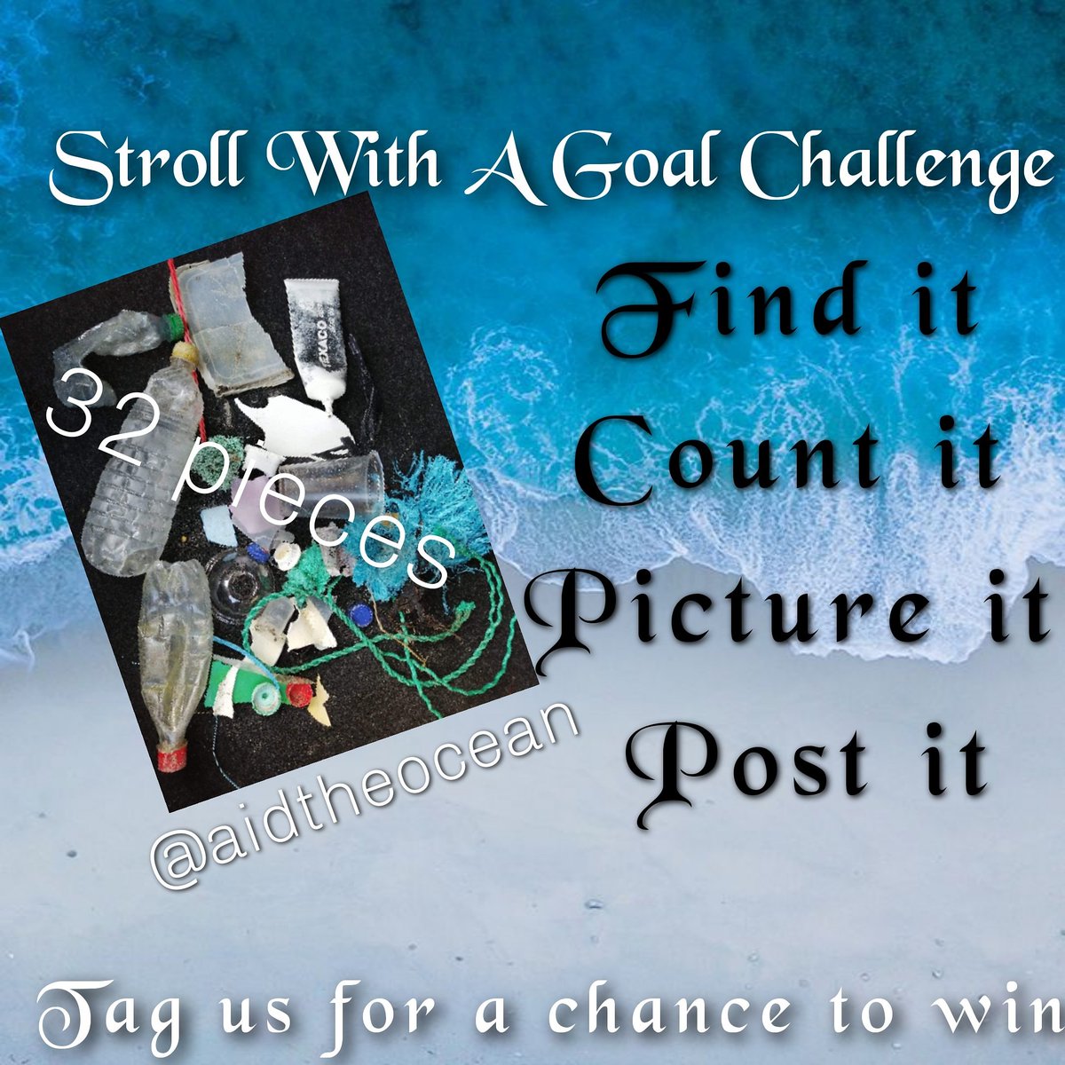AidTheOcean's tweet photo. Can you beat 32 pieces on your #strollwithagoalchallenge to win a reusable coffee cup and bottle only 3 days left.
Find it, Count it, Picture it, Post it and Tag us 
#aidtheocean #plasticpollution https://t.co/19ylhgF8ui