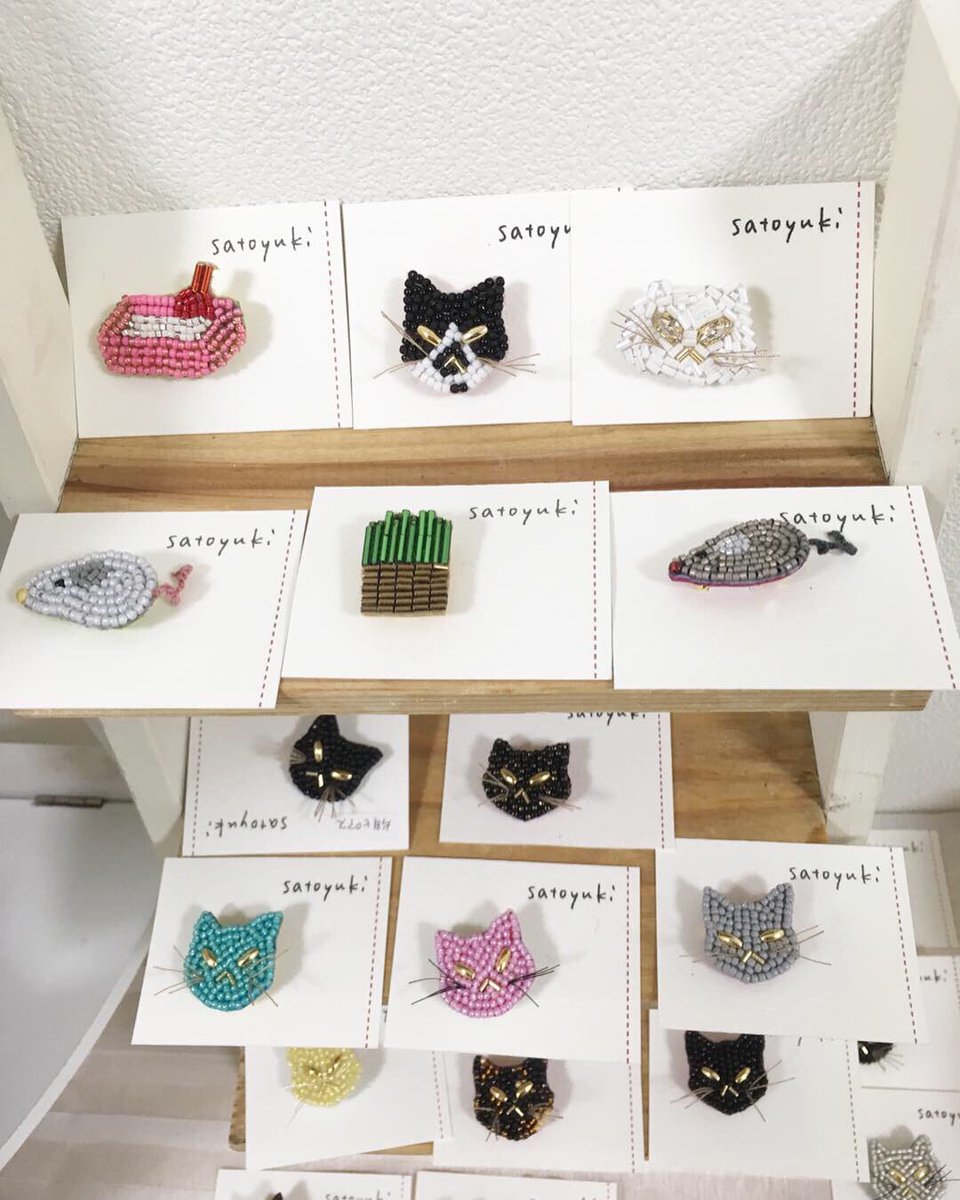 作品紹介① satoyukiさん ビーズ刺繍のブローチ、ネックレス、ヘアゴム
