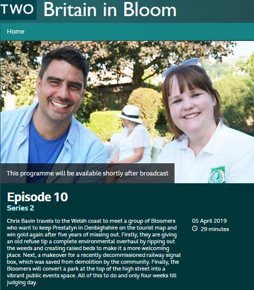 At 6:30pm Friday 5th April we will be featured as 1 of 3 projects in #Prestatyn on <a href="/BBCTwo/">BBC Two</a> as part of Britain in Bloom @RHSBloom with <a href="/Chris_Bavin/">Chris Bavin</a> 

A huge thanks for the continued support of <a href="/DenbshireCside/">Cefn Gwlad Sir Ddinbych🌳Denbighshire Countryside</a> @DCCHousing @GrowWildUK @NWPPrestatyn @BCUHB <a href="/ArtisanWales/">The Old Library</a> <a href="/NatResWales/">Cyfoeth Naturiol Cymru | Natural Resources Wales</a>