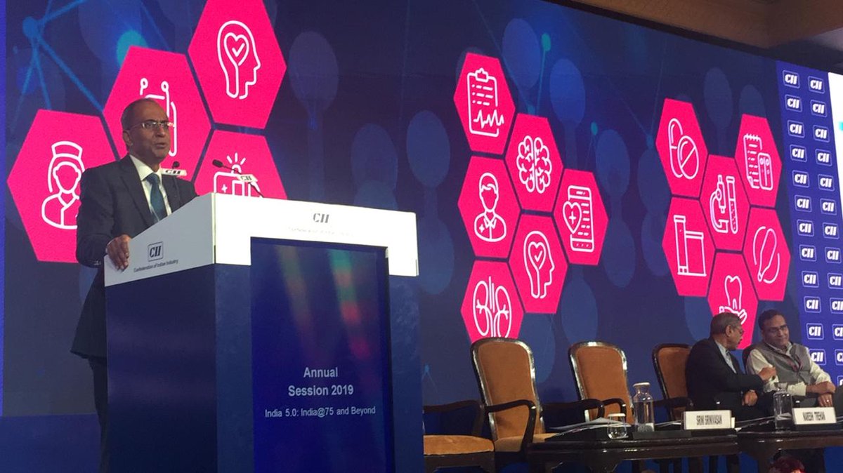 FollowCII's tweet photo. With advancement we r able to have targeted therapies over generalised treatments. For the 1st time a gene has recently been approved for mutation~Srini Srinivasan, Co-Chair, CII Nat'l Committee on Pharma&amp;MD @pfizer Healthcare India at #CIIAnnualSession2019
#HealthcareSession https://t.co/ReTrx5JmNG