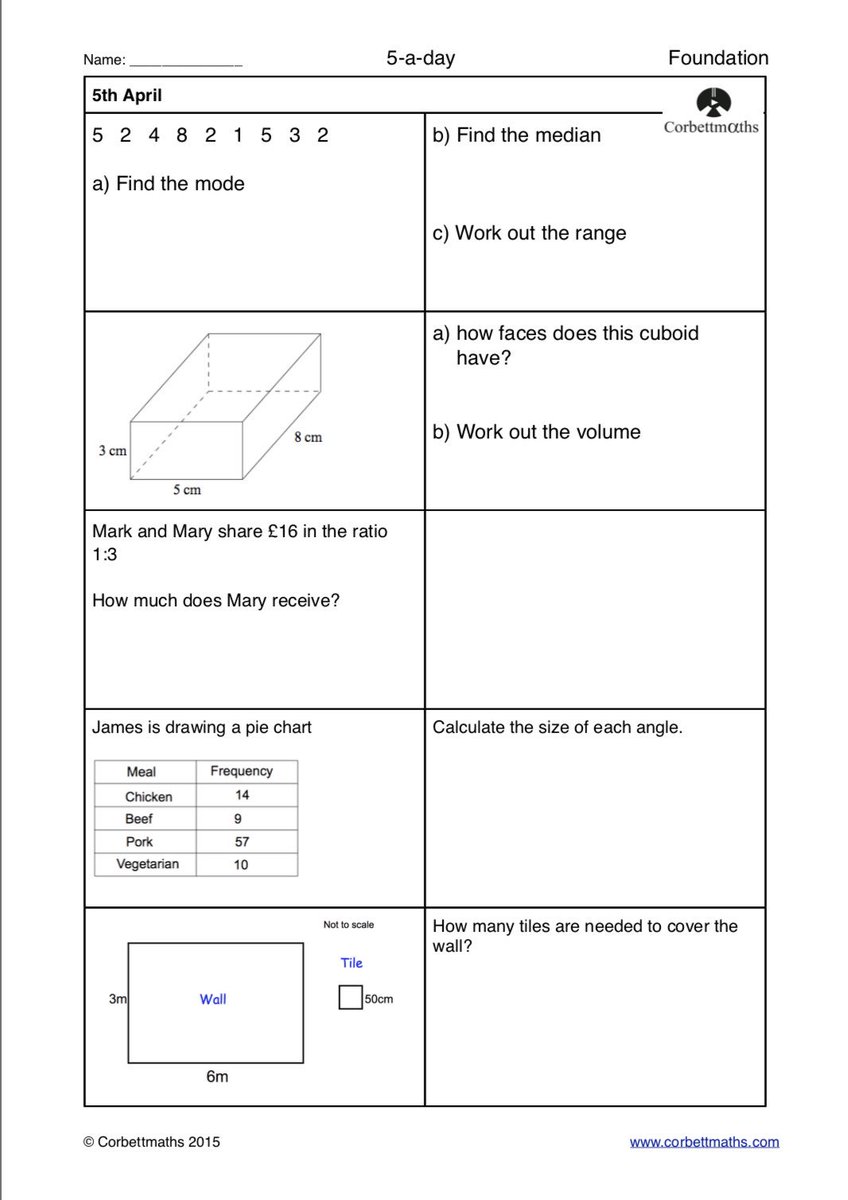Corbettmaths's tweet photo. Studying for Foundation GCSE Maths? Try today's Foundation or the challenging Foundation Plus #maths5aday answers: https://t.co/0TUWL69rQe https://t.co/d0XTZZGRrD