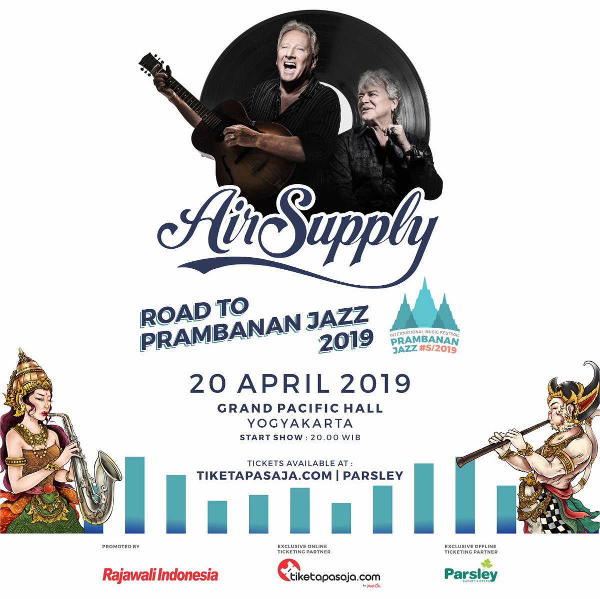Air Supply live in Yogyakarta

Road to Prambanan Jazz 2019

20 April 2019
Grand Pacific Hall Yogyakarta 
start show 20.00

More info <a href="/RajawaliIndo/">Rajawali Indonesia</a> <a href="/PrambananJazz/">Prambanan Jazz</a> 

08 222 666 4343