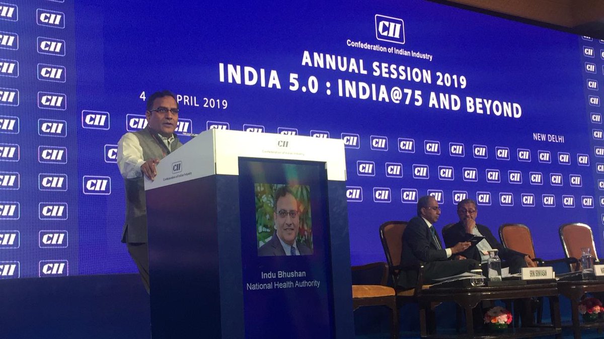 FollowCII's tweet photo. 3 factors that will define the course of #Healthcare industry are: 
1) Change in Health needs due to ageing population,Transition to Non-communicable Diseases
2) Technology
3) Aspiration &amp; Income levels~Dr Indu Bhushan, CEO @AyushmanNHA at #CIIAnnualSession2019 #HealthcareSession https://t.co/FqIo9i5OYX