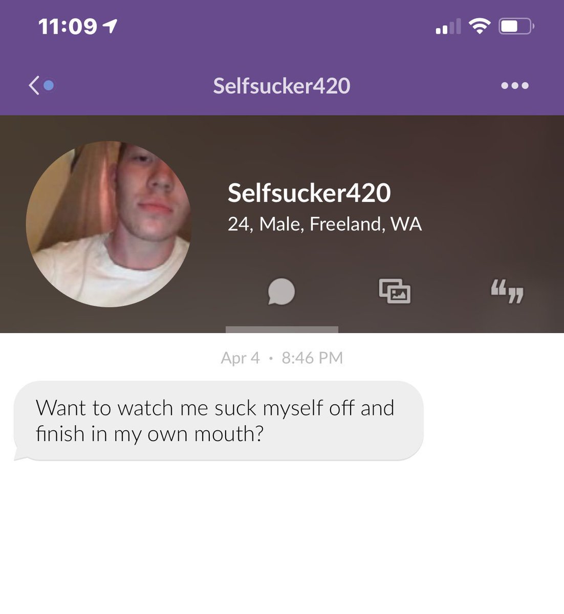 gothiccvegan's tweet photo. Itโs not enough that he can blow himself, but now he wants girls to watch him do it. #bj #autofellatio #fellatio #MeetMe #selfsucker #selfbj #wtf #420friendly https://t.co/axXG4NmgMh
