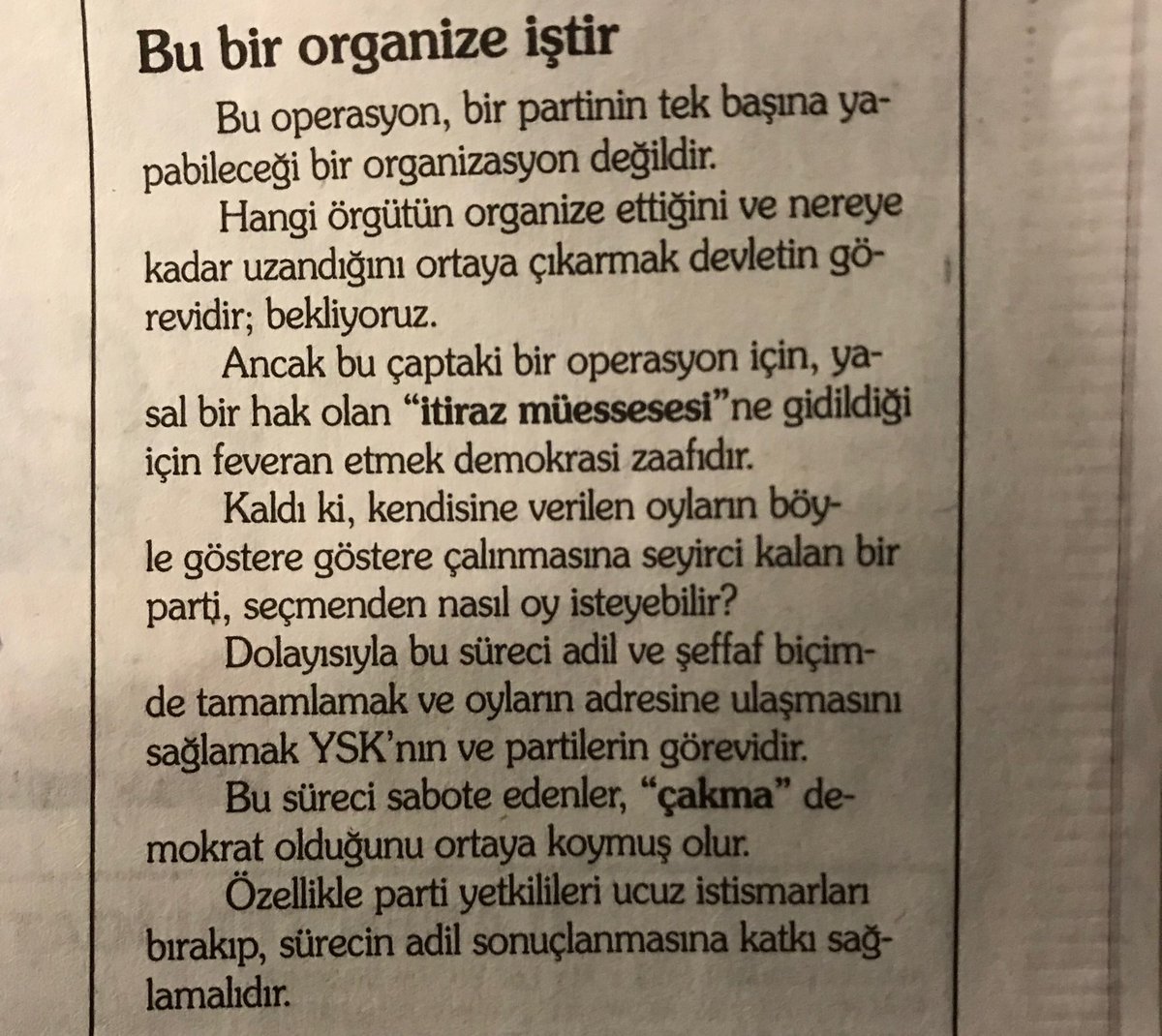 Star’dan Nuh Albayrak, İstanbul sonuçları için “bir partinin tek başına yapabileceği organizasyon değildir. Hangi örgütün organize ettiği ortaya çıkarılsın” diyor.
İktidar basını; onlarca gazetesi ve TV’sinin işe yaramadığını saklamak için  4 milyonun iradesine terörizm diyor