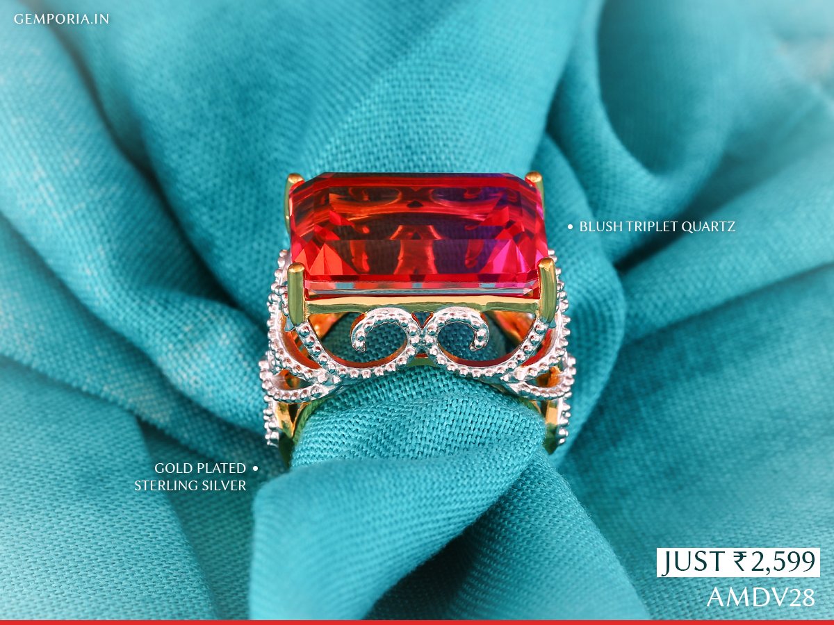 shopindology's tweet photo. Our latest bespoke ring - Blush Triplet Quartz Ring in Gold Plated Sterling Silver.

Shop this beautiful ring here: https://t.co/qzNKPqTlpB

Design Code: AMDV28

Watch &amp; buy on Tata Sky 188, Airtel 137, dishtv 157, Videocon d2h 119 &amp; Hathway 9

#AuthenticBeauty #GemporiaIndia https://t.co/IaMTqARNg1