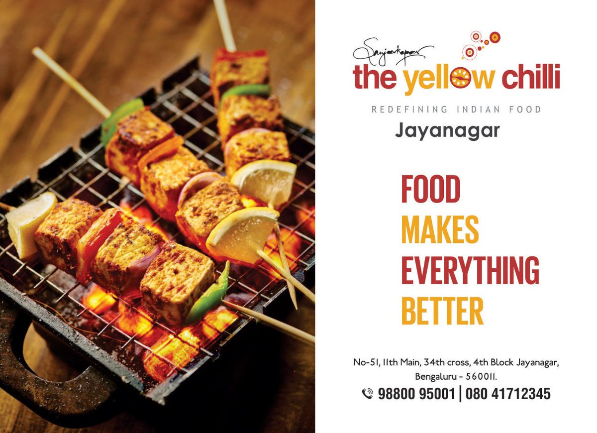 TYC_Bangalore's tweet photo. Food Makes Everything Better. Visit The Yellow Chilli Restaurant. For Reservations Call: +91 98800 95001 / 080 41712345

#FridayThoughts #foodiesofinstagram #foodlovers #foodies #dinnertime #deliciousfood #yummyfood #Grilled #Chicken #FridayFeeling https://t.co/1abagxhvCk