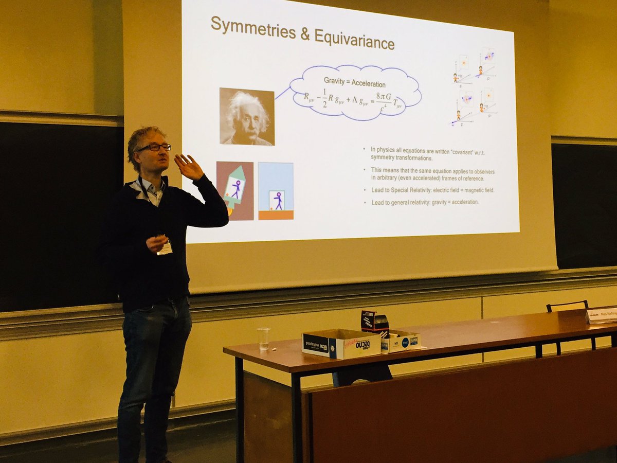 cbouveyron's tweet photo. Max Welling opens the 2nd day of #statlearn19 with a talk about Gauge Fields in #DeepLearning! @StatFr @grenobledata @u_grenoblealpes @inria_grenoble https://t.co/iZcToCfdoT