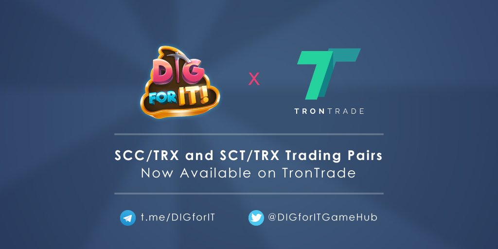 CryptoLongz1's tweet photo. @DIGforITGameHub is excited to partner with @TronTrade to enable trading of $SCT and $SCC with $TRX! This move adds more stability to the value of tokens in the DIGforIT ecosystem.   @Sesameseed_SR @TronFoundation  @justinsuntron https://t.co/VjXvnvJ9q5