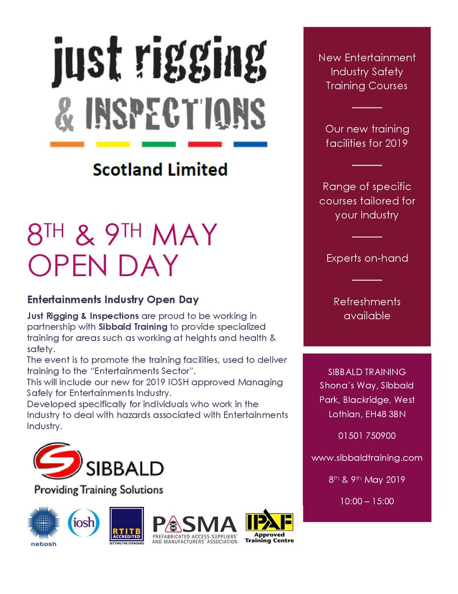 Our big announcement for 2019.
We have been working on this for some time now and we are pleased that its finally ready to go live.
You can contact Just Rigging &amp; Inspections Scotland Ltd directly to reserve your place or Sibbald Training.
See you's there.