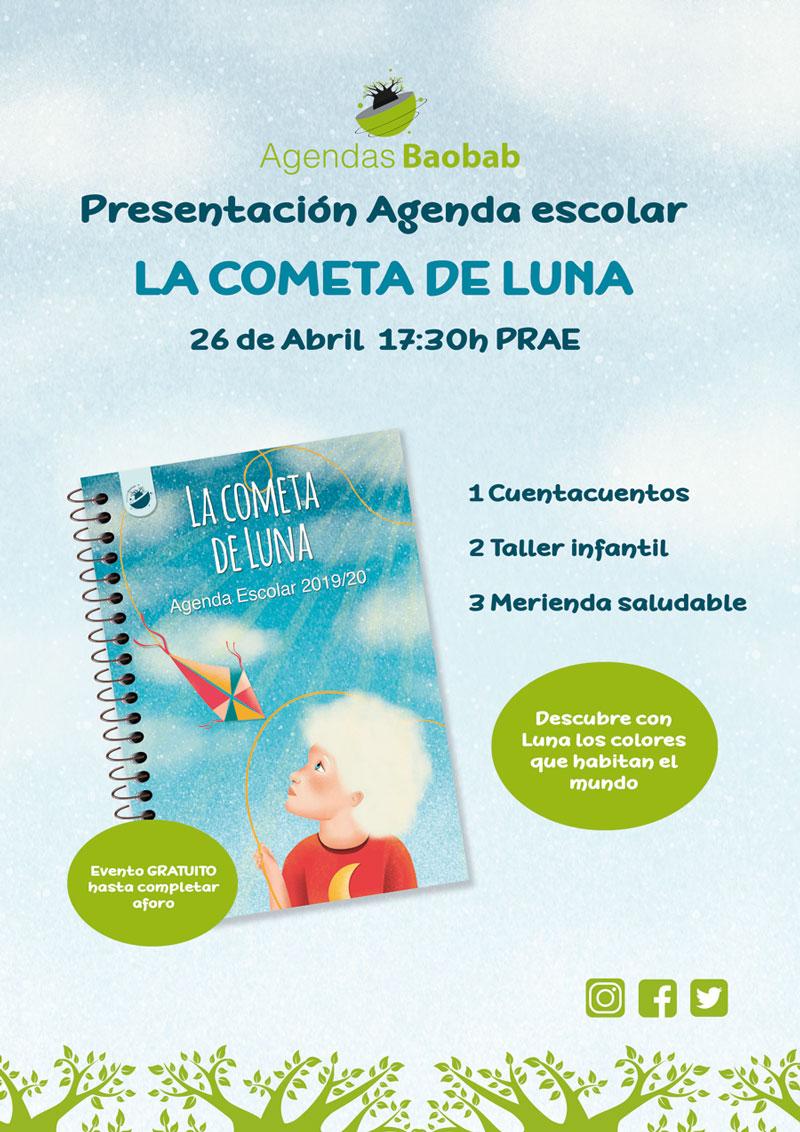 Presentación de la agenda escolar "COMETA DE LUNA" 🌜Actividad gratuita con cuentacuentos, taller y merienda 👉 #PRAE  el 26/4/2019  17,30 Info en agendadelcole.com y chiquiocio.com #educacion #ocioinfantil 
#materialescolar #EducaciónPrimaria #agendasescolares