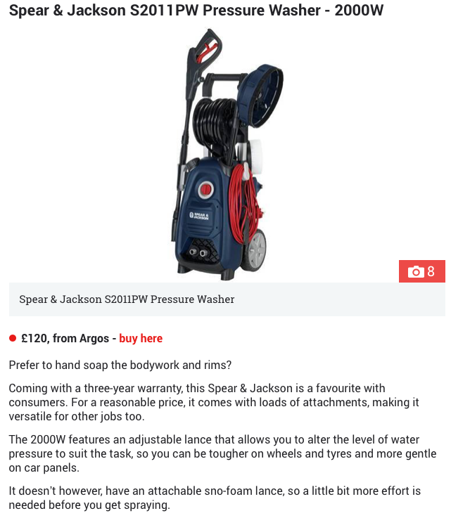 spearandjackson's tweet photo. Delighted to see the Spear & Jackson S2011PW Pressure Washer by our brand license partner @Argos_Online being named one of the best pressure washers for your car in 2019 by @TheSun
https://t.co/xpzK9v5mVG
#Garden #PowerTools #Retails #Cars #Argos #Spearandjackson #Retail https://t.co/BFgawn7wyD