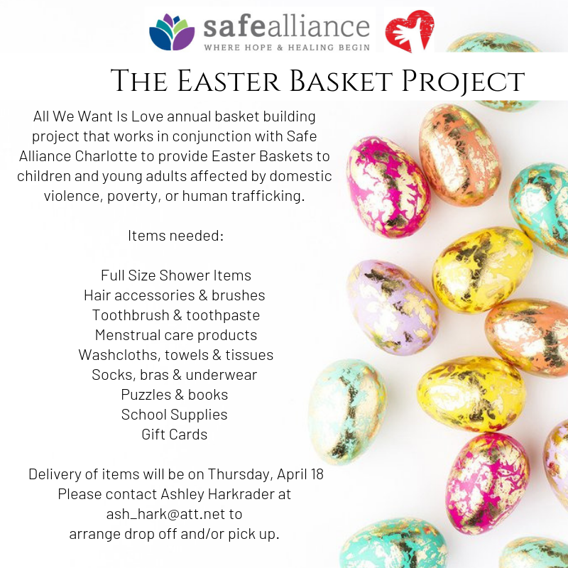 phenomenal_babe's tweet image. Our annual Easter Basket Project for Safe Alliance #CLT is LIVE. Toiletries, socks, underwear, menstrual care products, toys, books, gift cards are all needed - create your Easter basket for a woman &amp;amp; child in need. EM us at teamasquaredclt@gmail.com for more info #charlotte