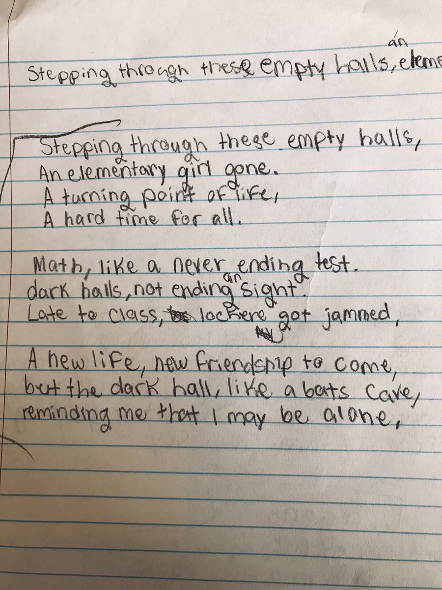 MsSchamus's tweet photo. Ss contributed different perceptions/experiences and combined them to write poems about middle school. #bamyr2 @BAM_MS_Official https://t.co/ZrHQ6vCpJM