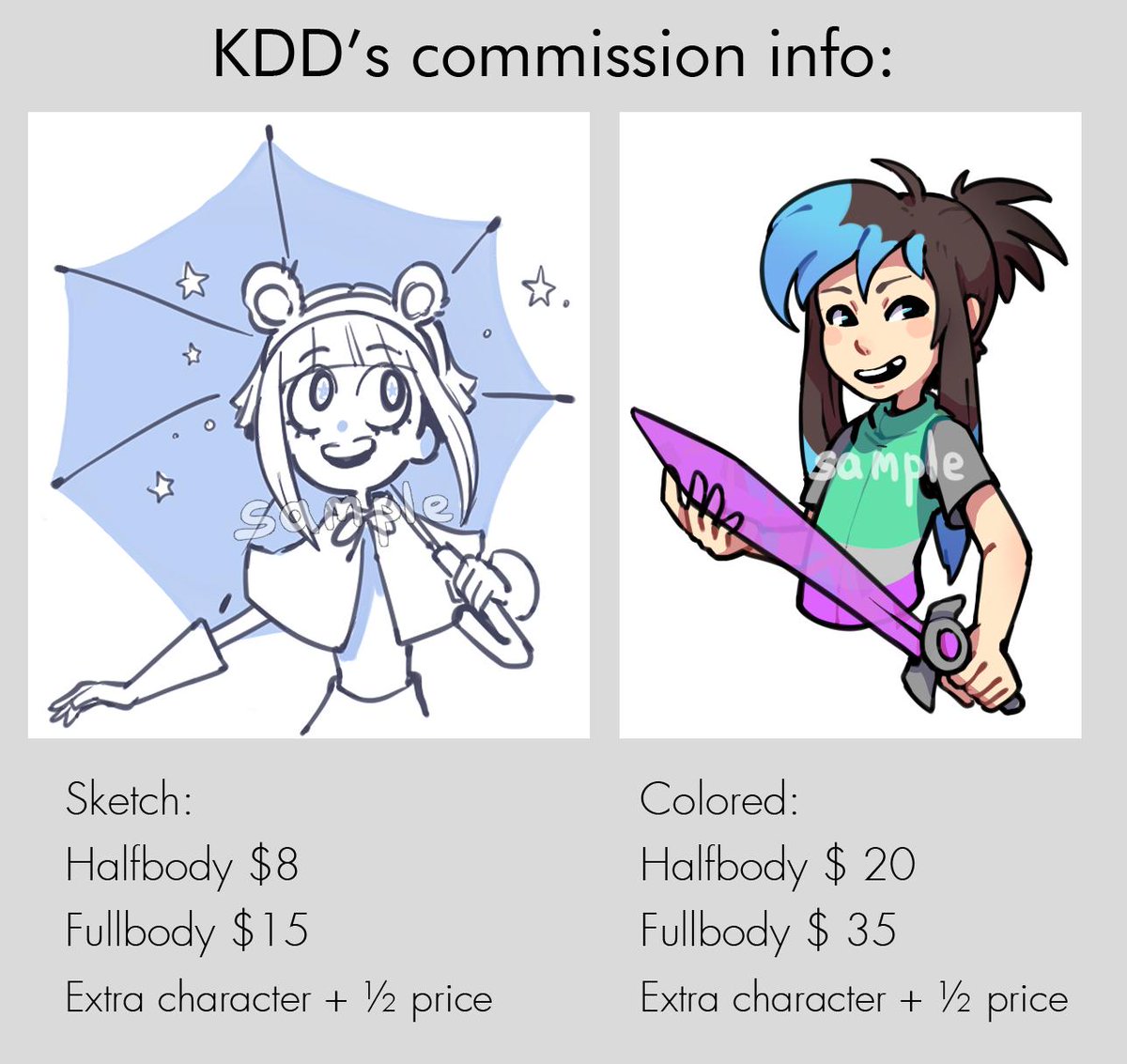 I realised that I haven't tweeted my current price list for the commissions. So here it is for anyone who is interested 