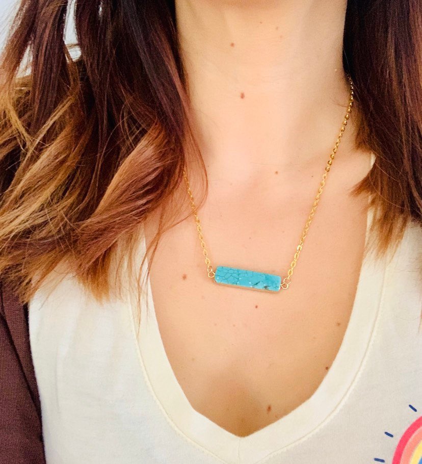 Excited to share this item from my #etsy shop: Turquoise Bar Necklace - Gold Turquoise Necklace - Turquoise Necklace - Minimalist Bar Necklace - Gift For Her etsy.me/2VpKDCo
#turquoiseNecklace #Handmade #Etsy #EtsyShop #Summer2019 #NJ #BohoJewelry #ShopSmall #GiftFirHer