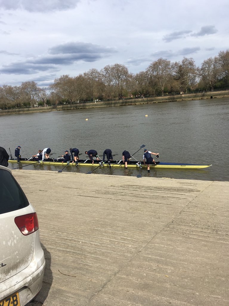 Team Oxford getting ready for the Boat Race this Sunday. Putney Bridge, 15 miles to go (for me, not the rowers)