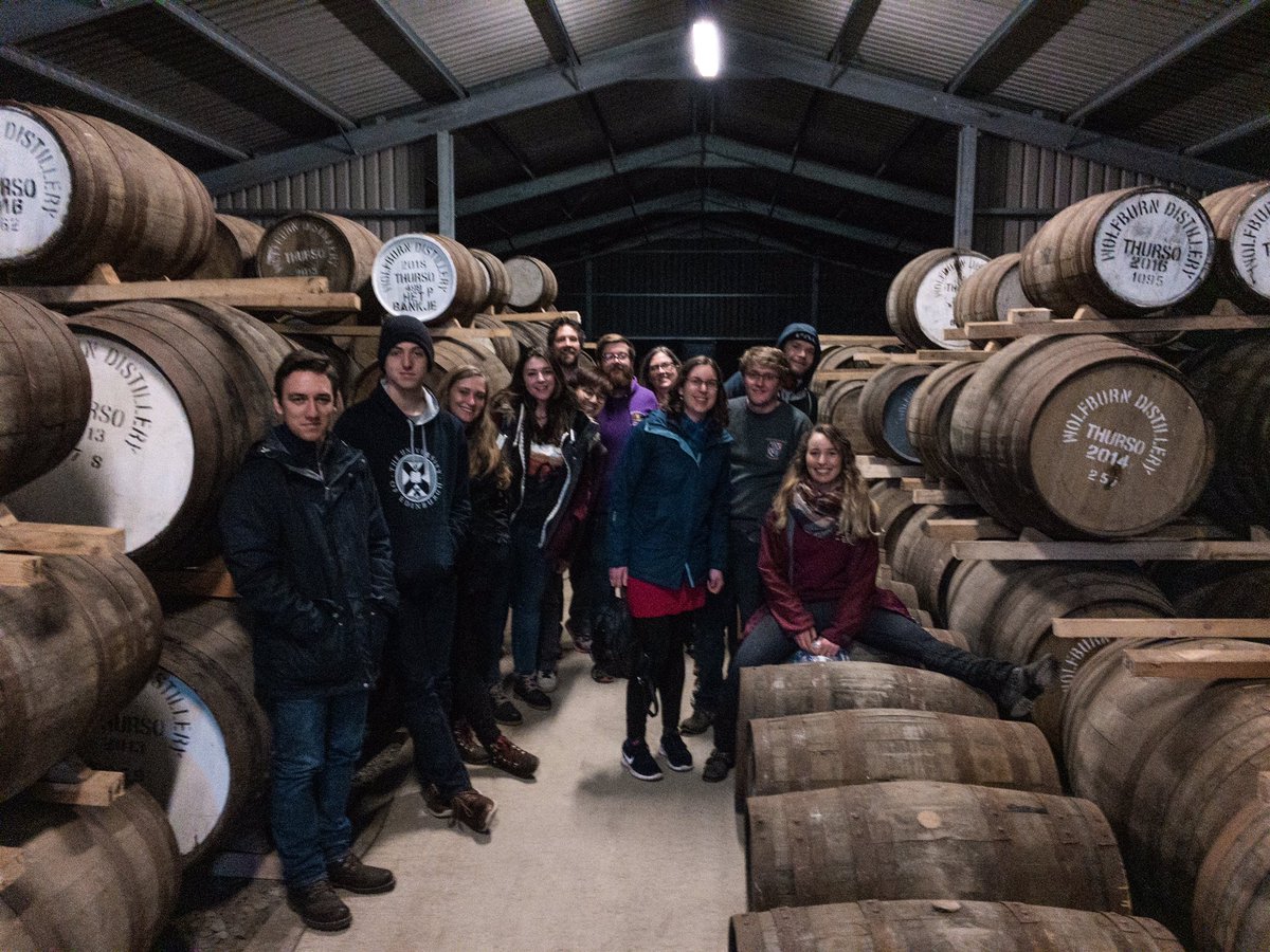 ines_boehm's tweet photo. Because academia can sometimes be quite overwhelming, we educate ourselves in Whisky. 🤓
Most northern point we’ve ever taken our Whisky geeks from @WOLSedinburgh - still looking fresh @wolfburn_whisky this afternoon #Whisky #WorkLifeBalance #WeekendVibes https://t.co/snE8xm6nUh