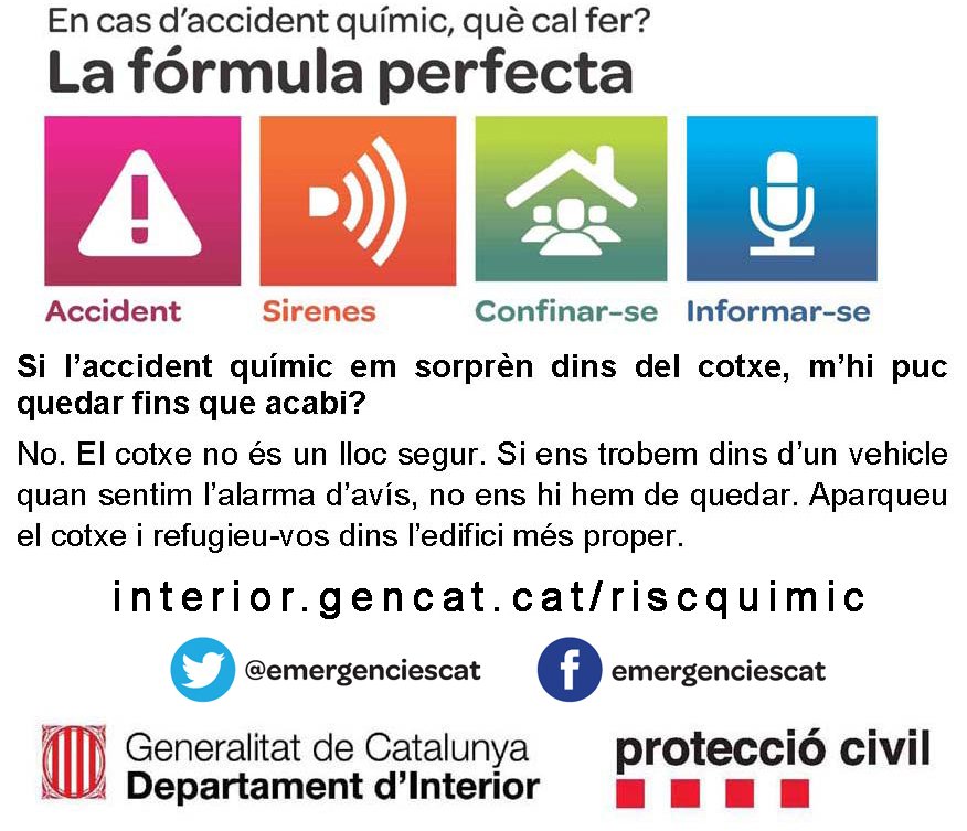 Si sonen les sirenes que avisen de #riscquímic i no les sento perquè estic dins d'un edifici, què passaria? Em puc quedar dins del cotxe? 
Com sabré que ha acabat el perill?
#ProvaSirenes #ProteccioCivil el proper 9 d'abril.

Llegeix la info 👇