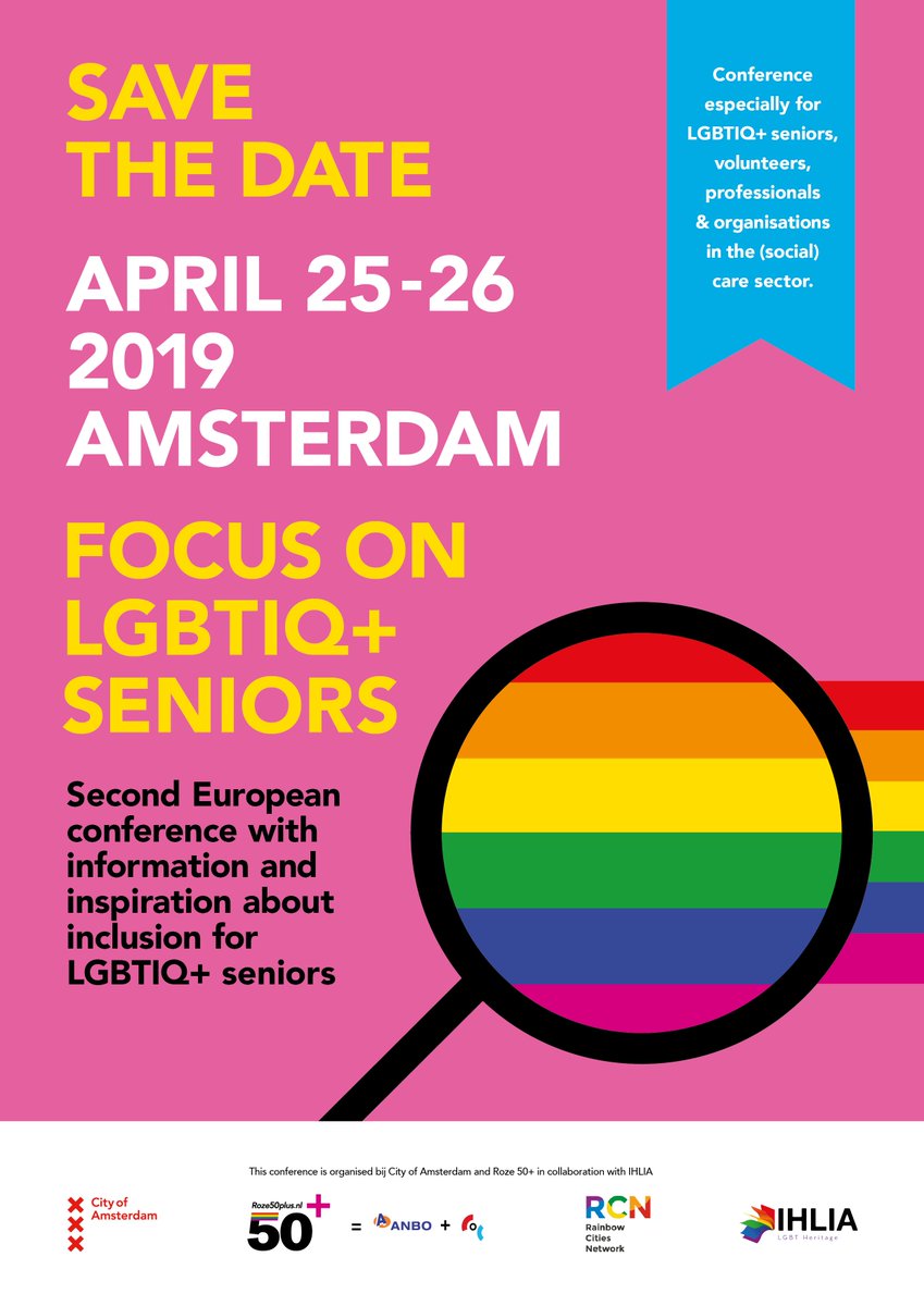Heb jij je al ingeschreven voor de conferentie met fantastische programma Focus on LGBTQI+ Seniors, 26 april? roze50plus.nl/actueel/755/pr…
