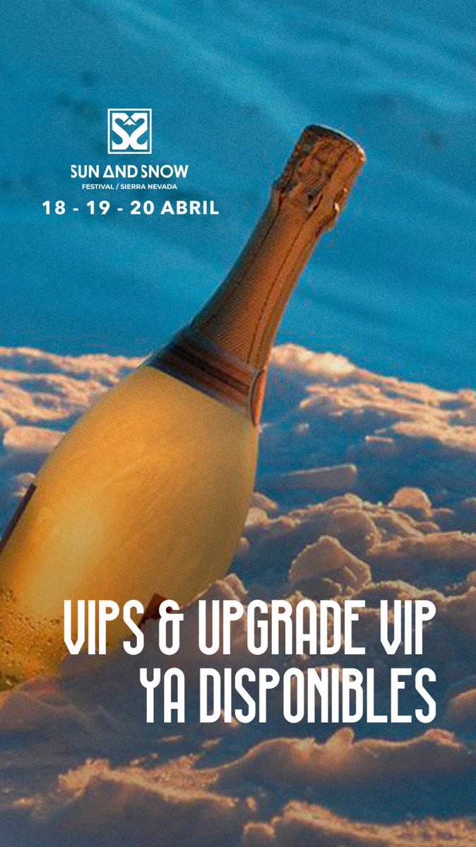 SunAndSnowFest's tweet photo. ¿Buscas una experiencia VIP? Entonces Sun&amp;Snow Festival es tu sitio.

Entradas por día 🎟, packs 🗻 y ÚLTIMOS ABONOS a la venta hasta finalizar existencias https://t.co/NnZMrZa8wk

Sierra Nevada, Granada.
18, 19 y 20 de Abril - Semana Santa

#ViveSunAndSnow #SunAndSnow https://t.co/T0YhG1Atfj