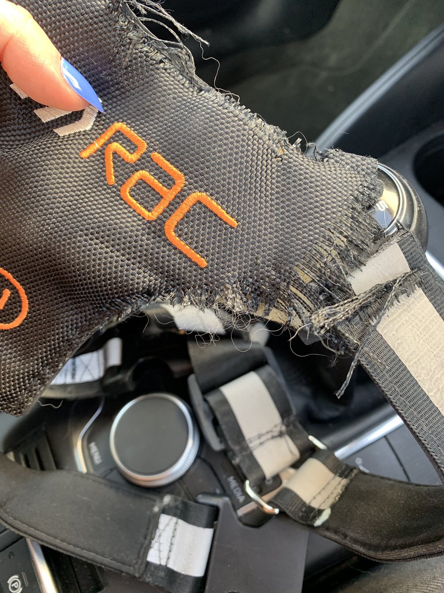 GWilliams1995's tweet photo. This is disgusting @TheRAC_UK I purchased this car harness just over a month ago for my dog Ted, as I went to get him out of the vehicle yesterday I had noticed this!! If I had braked sharply he would of most certainly been injured! (Excuse the dust we had been on a walk) https://t.co/cYRZwg7gNA
