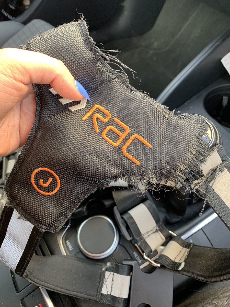 GWilliams1995's tweet photo. This is disgusting @TheRAC_UK I purchased this car harness just over a month ago for my dog Ted, as I went to get him out of the vehicle yesterday I had noticed this!! If I had braked sharply he would of most certainly been injured! (Excuse the dust we had been on a walk) https://t.co/cYRZwg7gNA