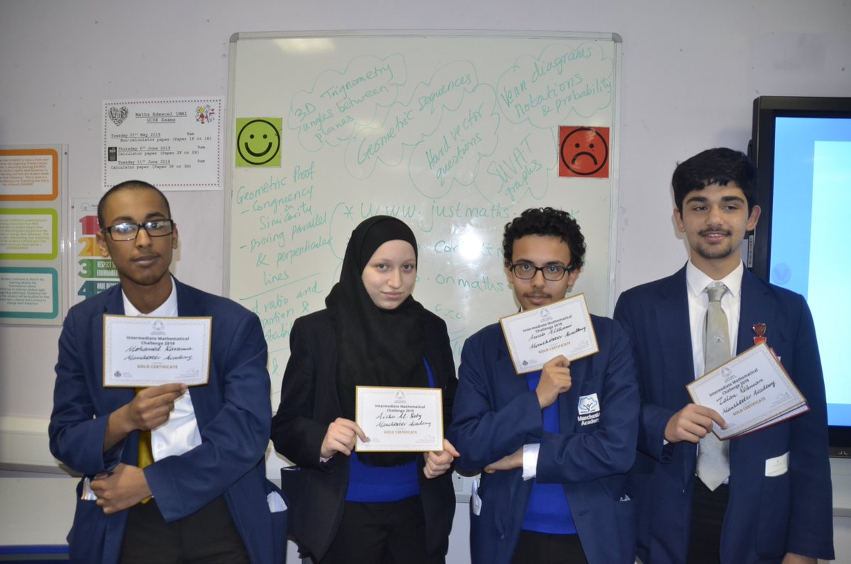 McrAcademy's tweet photo. Students in Years 9, 10 & 11 took part in this year’s UKMT Intermediate Mathematical Challenge and achieved great success. In total, 35 certificates were awarded to our students with 4 Gold, 16 Silver & 15 Bronze certificates. Congratulations everyone! @fmccarron1 @UKMathsTrust https://t.co/kLISzs8t9q