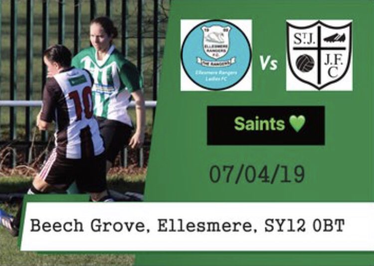 📆 07/04/19

🆚 <a href="/EllesmereLadies/">Ellesmere Ladies FC</a> 

⏰ 2pm K.O 

#Saintssss💚