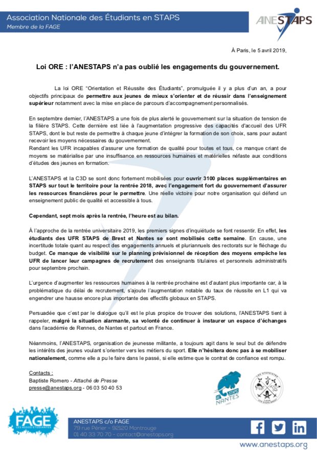 ANESTAPS's tweet photo. 📢 COMMUNIQUE DE PRESSE 📢

Loi ORE : L'ANESTAPS n'a pas oublié les engagements du gouvernement. 

@sup_recherche @VidalFrederique https://t.co/kvGIGhr2wR