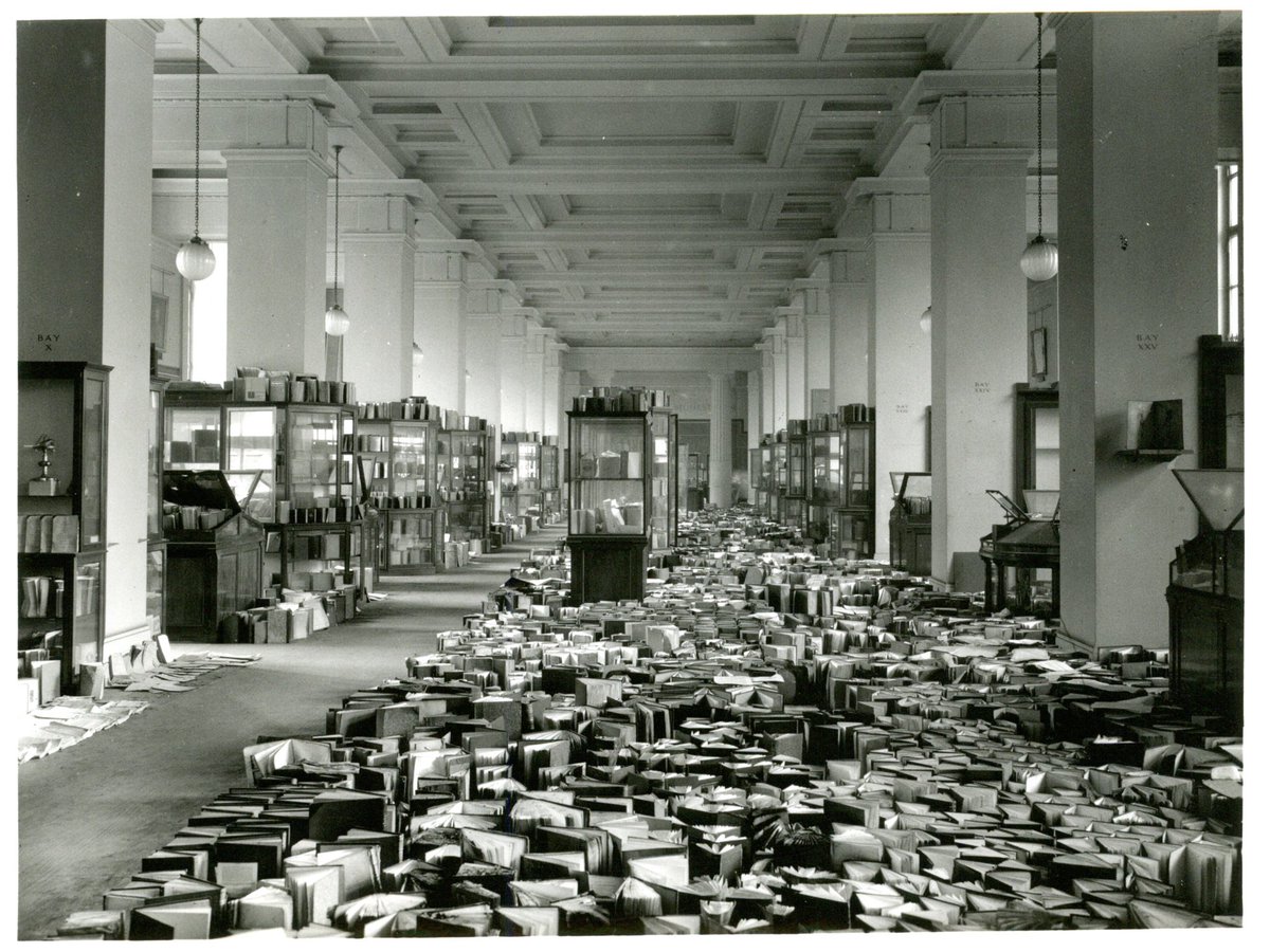 #archives30 #FavouriteItem #ExploreYourArchive #britishmuseum One of my favourite images in the ⁦<a href="/britishmuseum/">British Museum</a> archive⁩: books drying out in Gallery 33 (Hotung Gallery) after the Blitz in 1941. The library took a direct hit, resulting in a fire and subsequent water damage