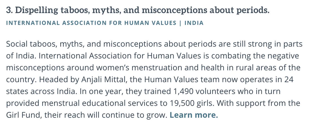 Our own Anjali Mittal @anjalmit & @iahvUK team recognised by @GlobalGivingUK as 'Organisations Ensuring #Girls Reach Their Full #Brilliant Potential' on 3rd rank in the 'Girl Fund Campaign' for #ProjectPavitra globalgiving.org/learn/listicle… 
#GirlFundCampaign #NoMoreShame #SheBelongs